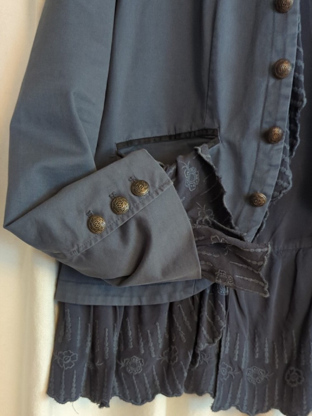 Sundance Gray Military-Style Jacket W/Decorative Charcoal Lace Trim - Picture 6 of 8
